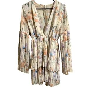 SHEIN Floral Feminine Dress With Ruffle Sleeves Accordion Polyester Tiered